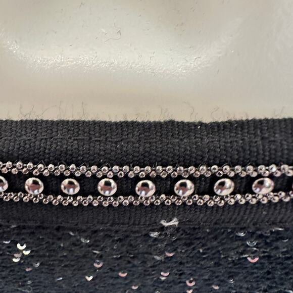 Sioni Sequin Beaded Black Cardigan Sweater SMALL Tweed Studded Designer $190 - Picture 4 of 8